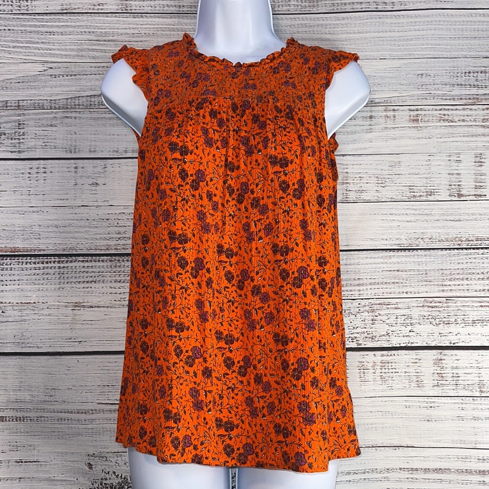 🔥 SALE Old Navy Orange Ruffled Sleeveless Flowy Top | Size XS